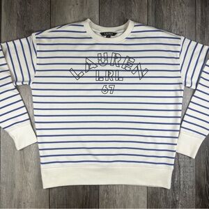 Women’s Lauren Ralph Lauren Striped French Terry Pullover Logo Spell Out Size S
